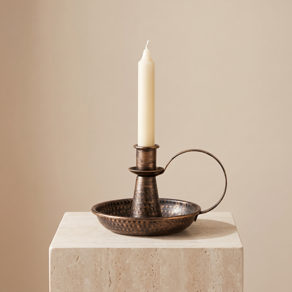 Hoganas chamberstick candle holder with taper candle, detail