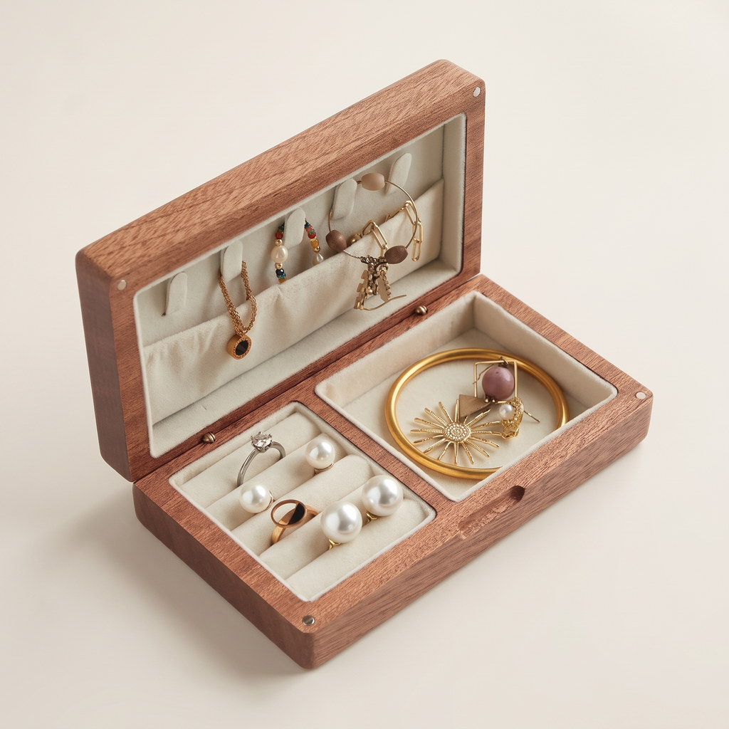 Sunne walnut jewellery box, open, Black Walnut