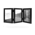 Hildesheim folding triple photo frame in black on a white background