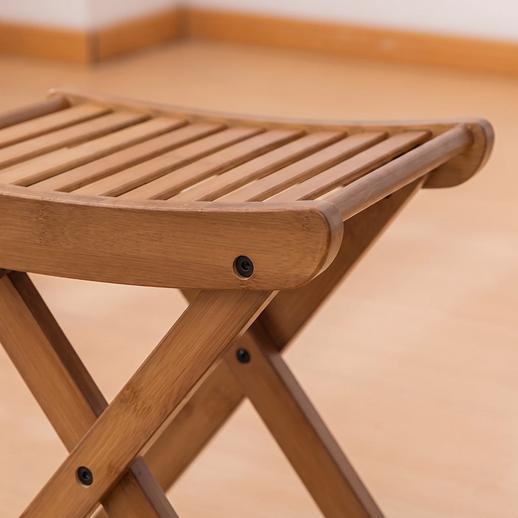 Interlaken bamboo stool curved slatted seat close up