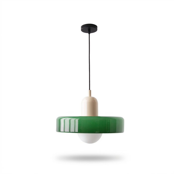 Krefeld Bauhaus style glass pendant light in emerald and sand