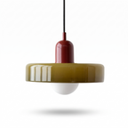 Krefeld Bauhaus style glass pendant light in olive and wine