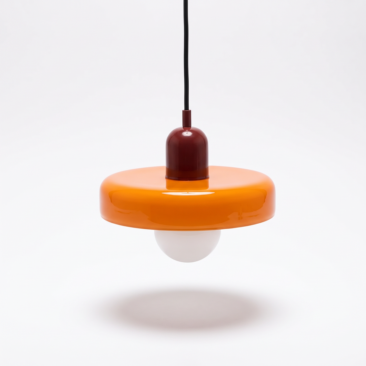 Krefeld Bauhaus style glass pendant light in orange and wine