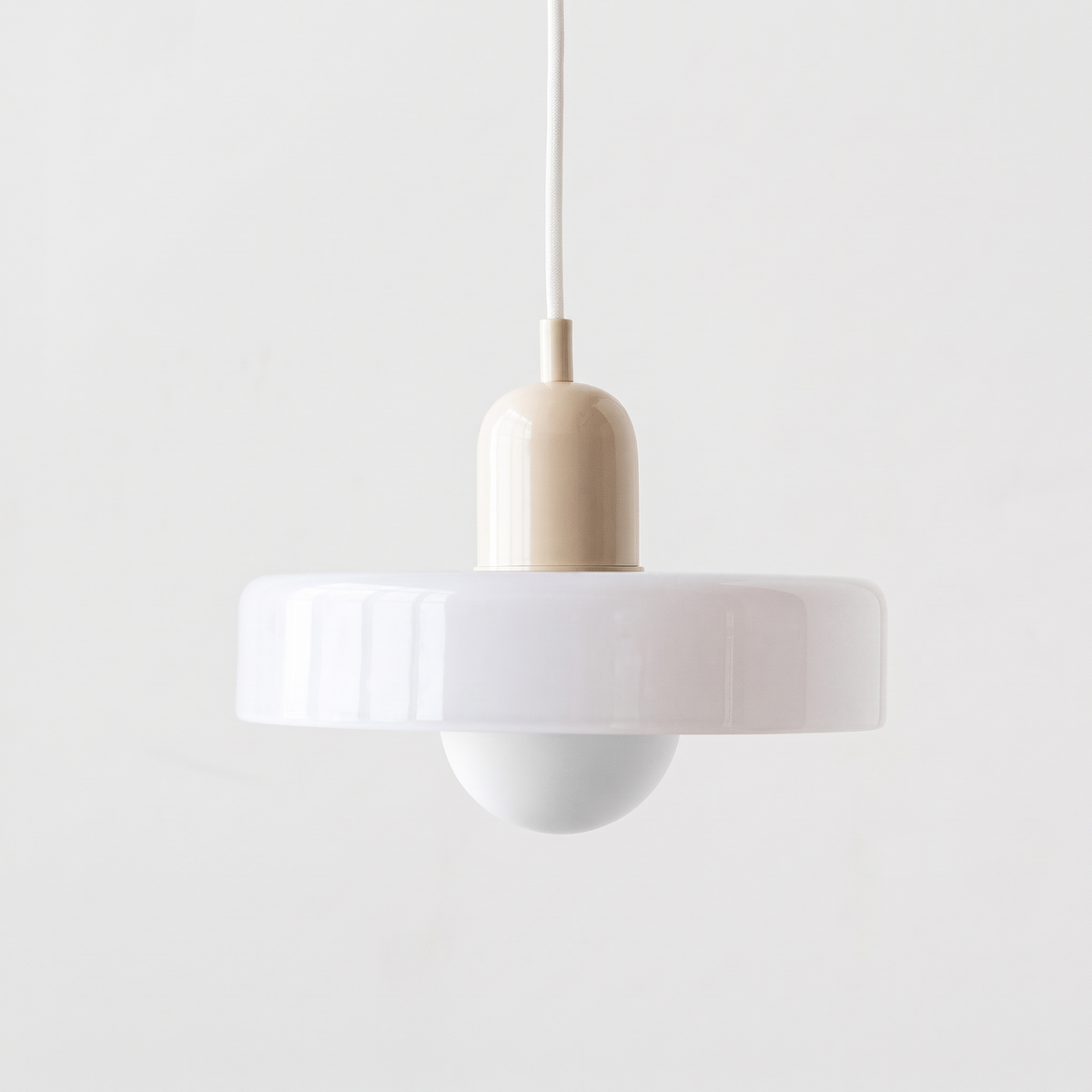 Krefeld Bauhaus style glass pendant light in milk white