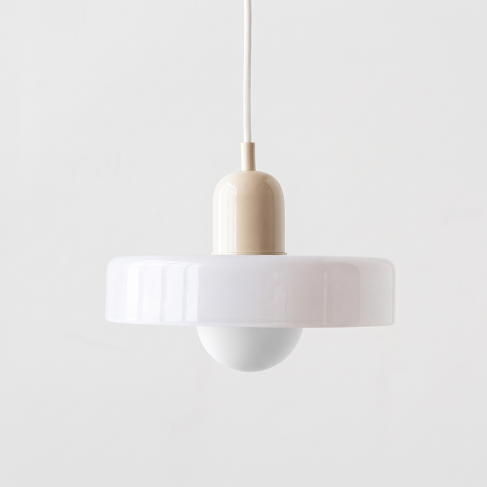 Krefeld Bauhaus style glass pendant light in milk white