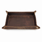 Mechelen dark brown crazy horse leather valet tray, on white