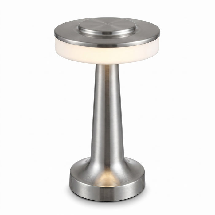 Montreux cordless disc table lamp in silver