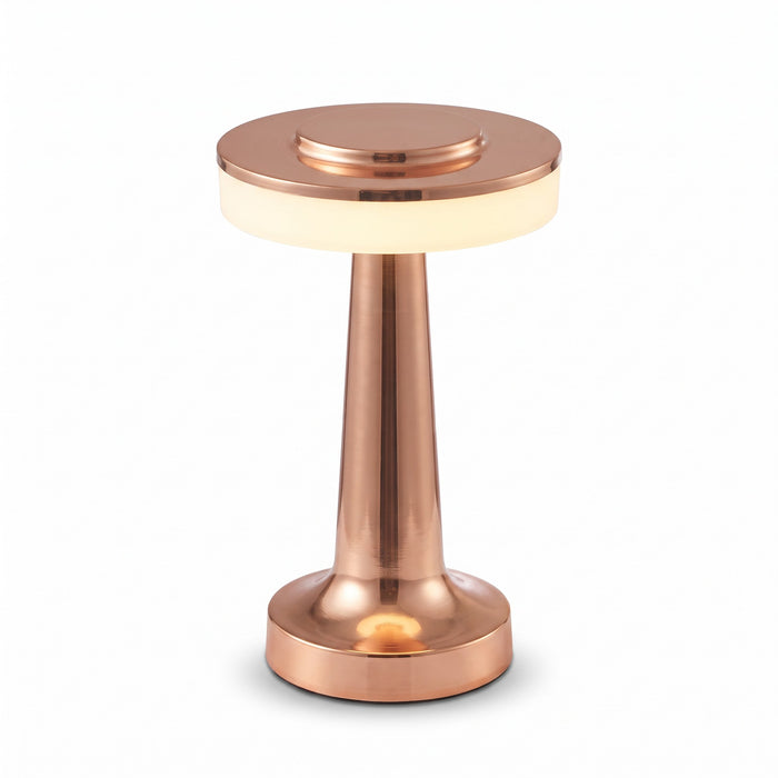 Montreux cordless disc table lamp in rose gold