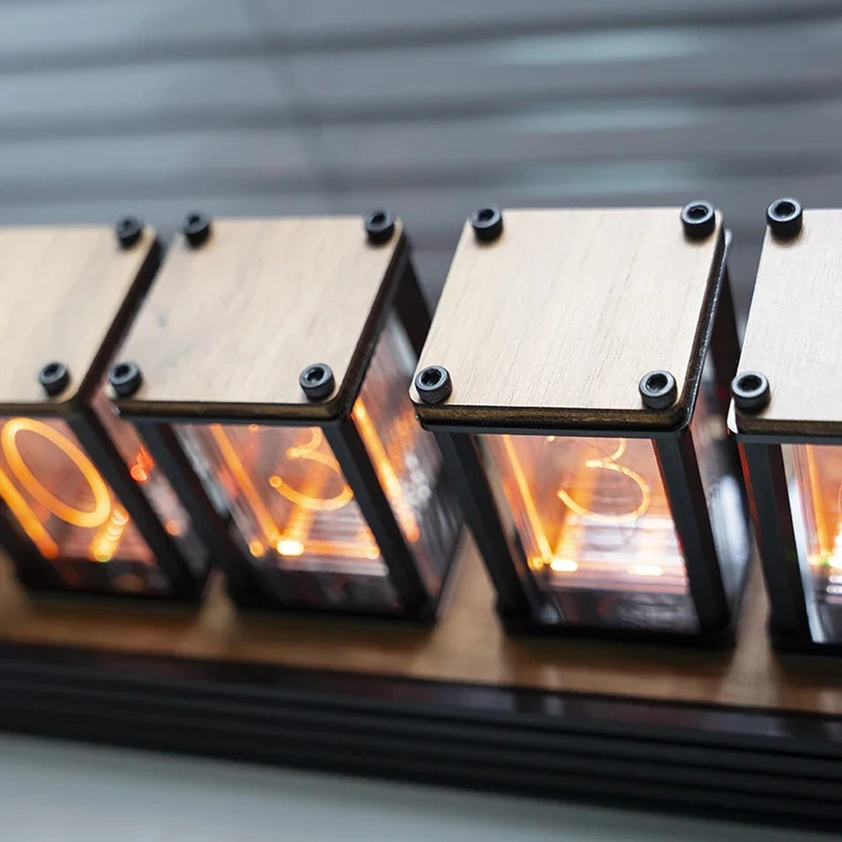 Close up of the Pforzheim clock tubes with wooden caps, product photo