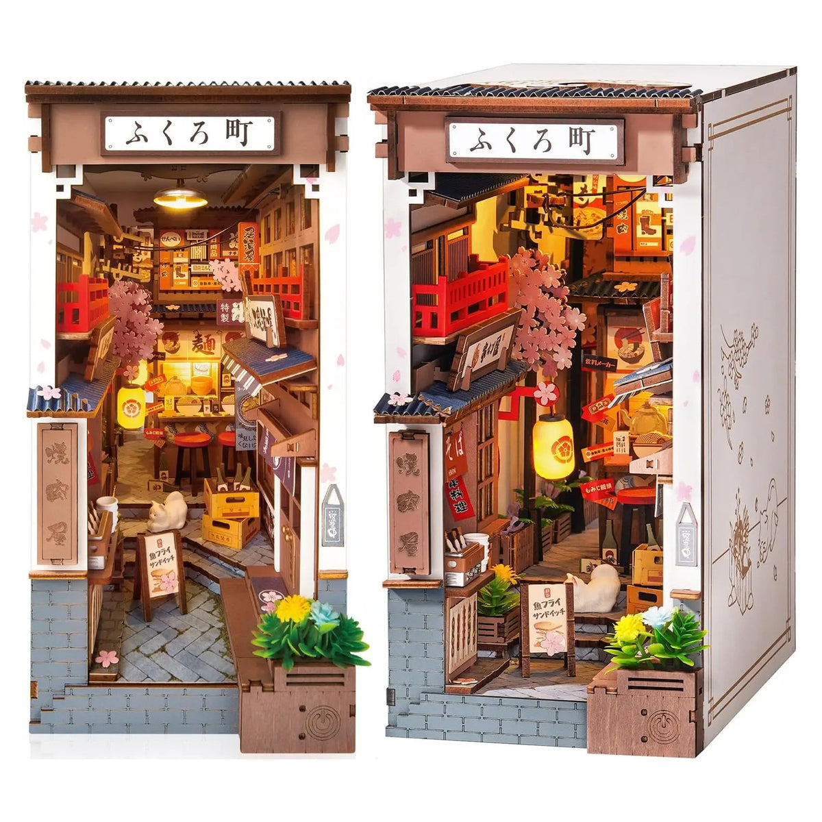 Quedlinburg book nook kit built, front and side view on a white background
