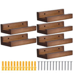 Husavik walnut tone wooden record ledges, set of 6 with wall plugs and screws