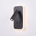 Tonning black wall reading light with the halo switched on, on white