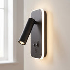 Close up of the Tonning reading arm, switches and USB port with the halo lit