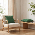 Vaasa corduroy cushion on an oak lounge chair, second cushion on a bench