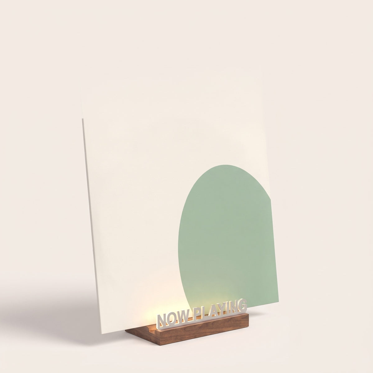 Viersen record stand holding a 12 inch sleeve, letters lit